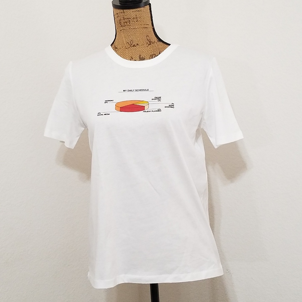 ZARA graphic tee 'my daily schedule' white short sleeve Small